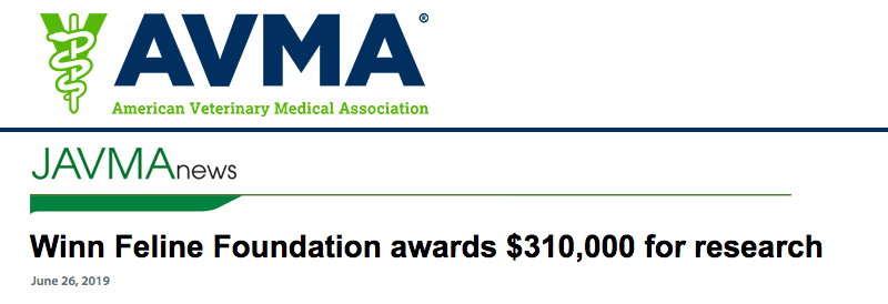 AVMA header - Winn Feline Foundation awards $310,000