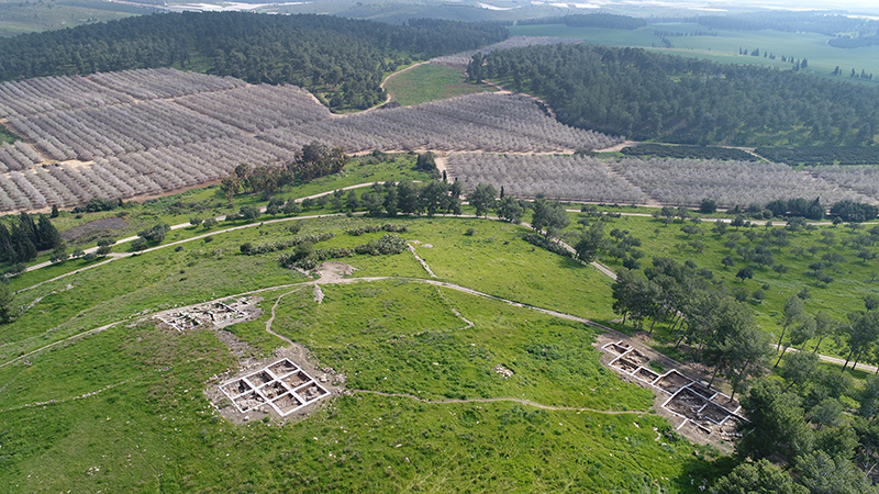 Aerial view of the archaeological site at Khirbet a-Ra'i.