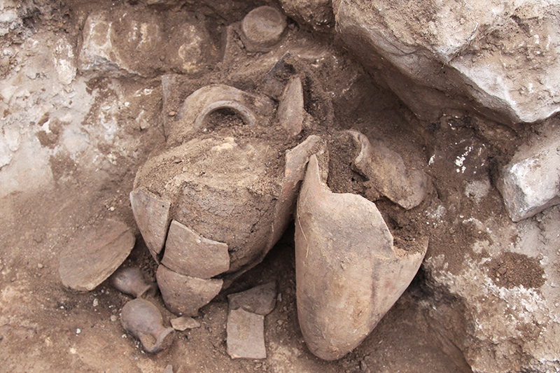 Jugs and vessels found at the archaeological dig