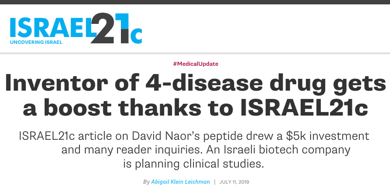 Israel21c header - Inventor of 4-disease drug gets a boost thanks to ISRAEL21c