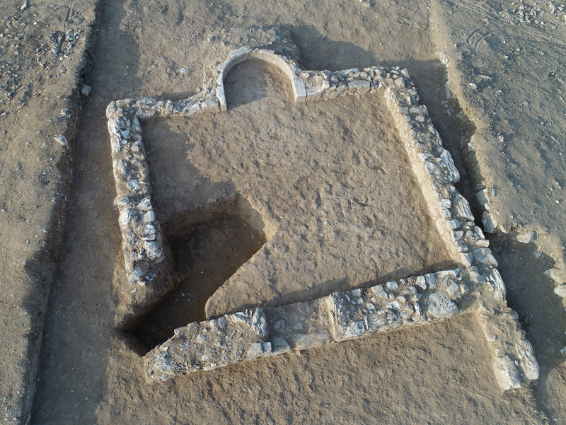 Aerial shot of the ancient mosque, dated to sometime between 600 and 700 AD.