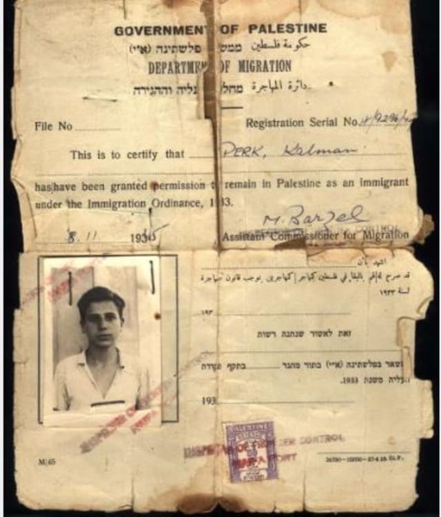 Confirmation of Kalmankeh's permission to immigrate to Palestine.