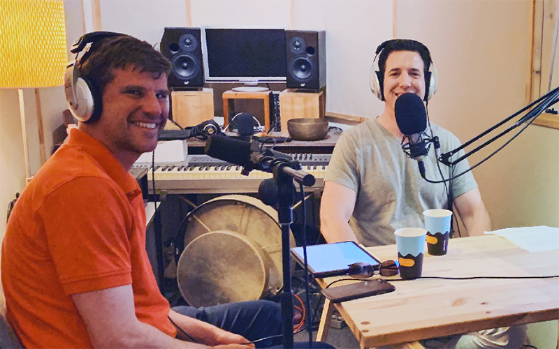 Michael Eisenberg of Aleph VC, left, and Bradley Tusk, the founder and CEO of Tusk Holdings, during the recording of the Firewall Special Israel Edition podcast.