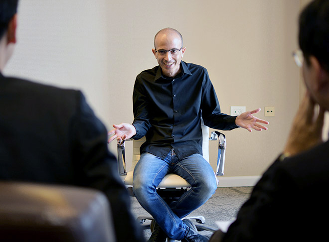 Yuval Noah Harari during an interview in Tel Aviv