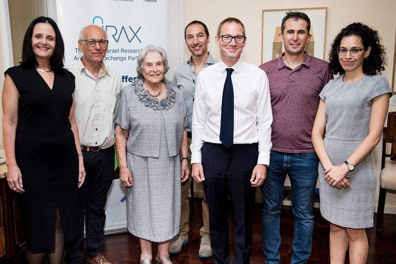 LtR: Prof. Rivka Dresner-Polak (grant winner), Prof. Eli Keshet (grant winner), Prof. Ruth Armin (co-chair of the UK-IL Science Committee), Dr. Amnon Buxboim (grant winner), HMA Neil Wigan, Prof. Ittai Ben Porath, Dr. Dina Zur (representing grant winner, Prof. Anat Lowenstein)