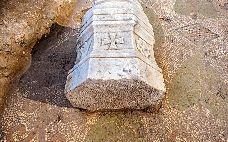 Pillar found at a Byzantine-period church complex found in Ramat Beit Shemesh, 2017.