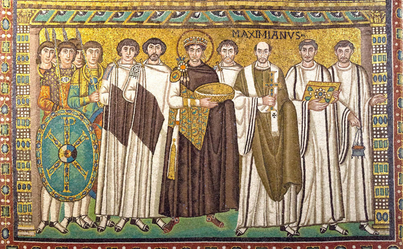 A mosaic featuring Justinian 1, center, who was the emperor of the Eastern Roman Empire at the time of the plague outbreak.