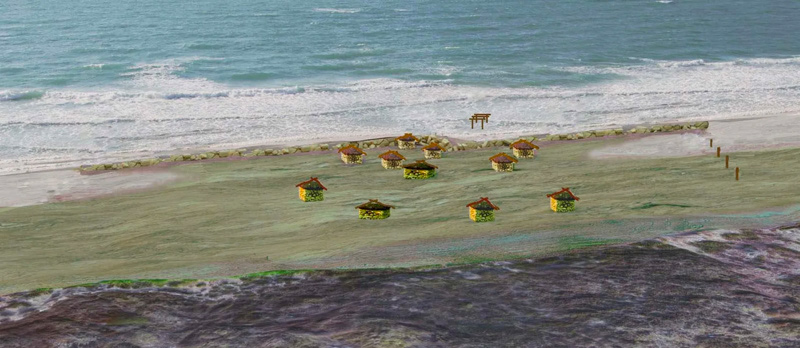 Artist's impression of Tel Hreiz and its seawall as the sea begins to encroach