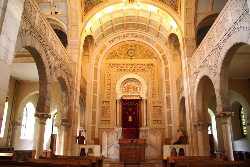 Interior of the Neo-Byzantine synagogue in the city of Thann in France’s Alsace region.