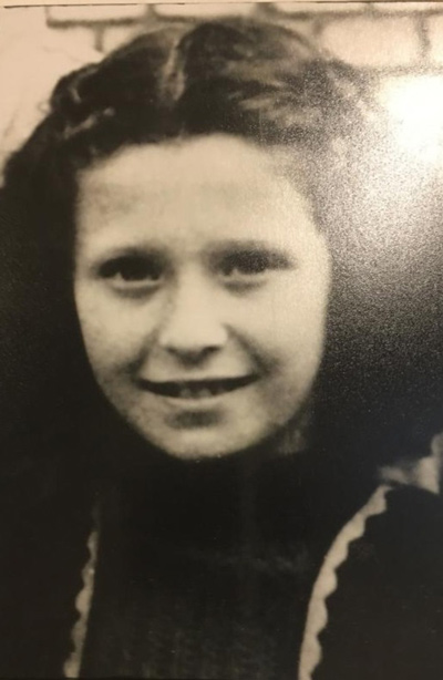 Child Holocaust survivor Irene Shahar in France, age 10, circa 1947.