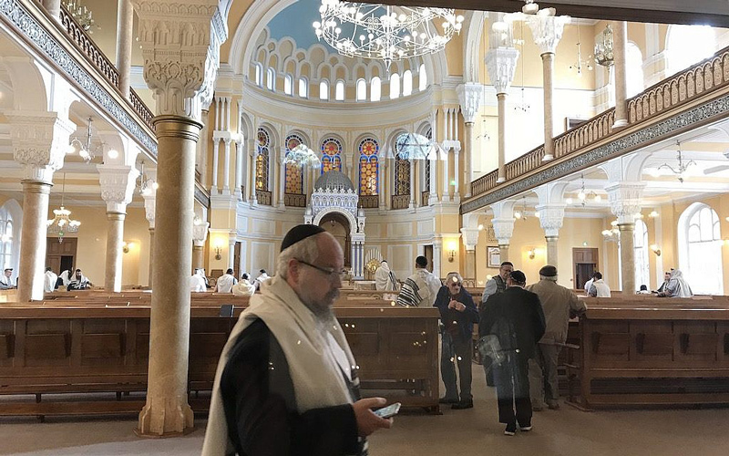 Interior of the St. Petersburg Grand Choral Synagogue, during morning service on Friday morning September 14, 2018.