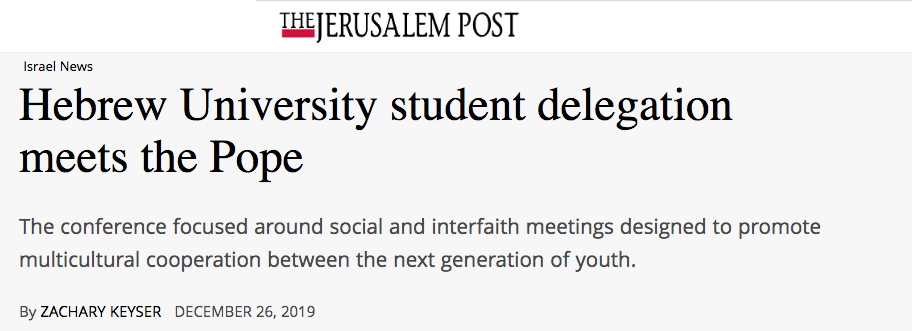 Hebrew University student delegation meets the Pope - The conference focused around social and interfaith meetings designed to promote multicultural cooperation between the next generation of youth.
