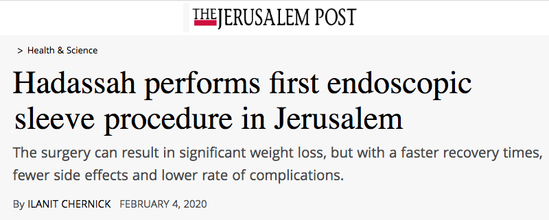 Jerusalem Post header - Hadassah performs first endoscopic sleeve procedure in Jerusalem