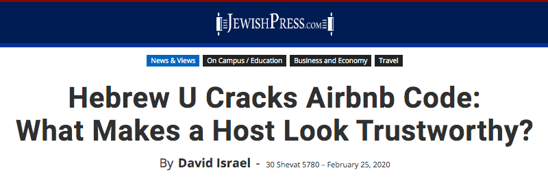 Jewish Press header - Hebrew U Cracks Airbnb Code: What Makes a Host Look Trustworthy?