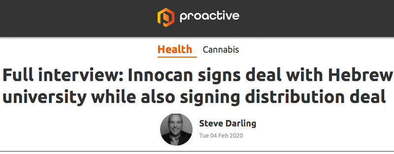 proactive header - Full interview: Innocan signs deal with Hebrew university while also signing distribution deal