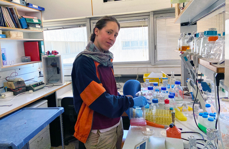 Ariella Shalev at work in Prof. Shy Arkin’s lab at the Hebrew University, March 29, 2020