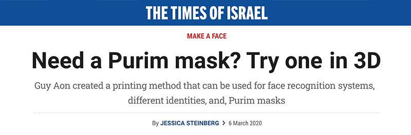 The Times of Israel header - Need a Purim mask? Try one in 3D