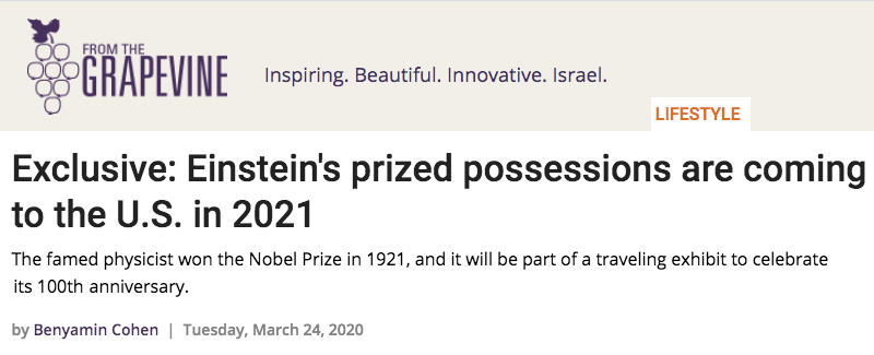The Grapevine header - Exclusive: Einstein's prized possessions are coming to the U.S. in 2021