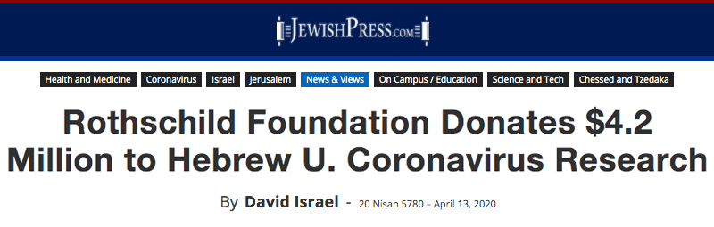 Jewish Press header - Rothschild Foundation Donates $4.2 Million to Hebrew U. Coronavirus Research