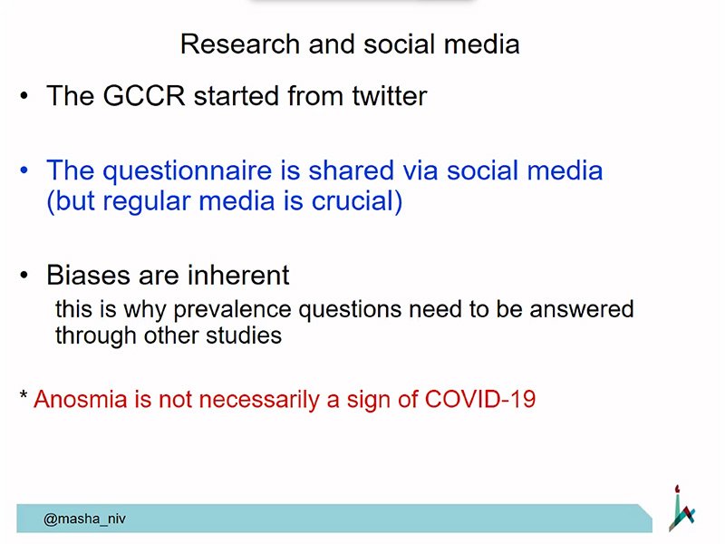 Prof. Masha Niv - Smell and Taste changes in COVID-19 and other respiratory diseases - research in the age of social media