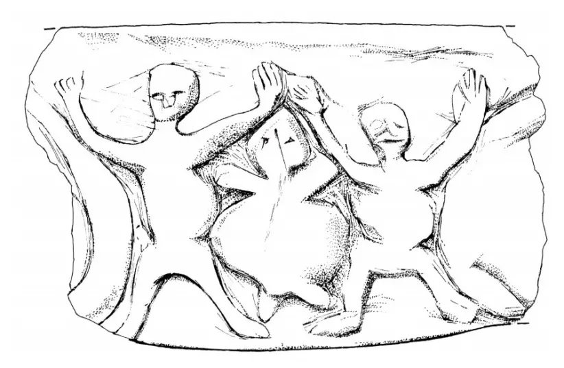 Engraved dancing figures from Nevali Çori, Neolithic Near East.