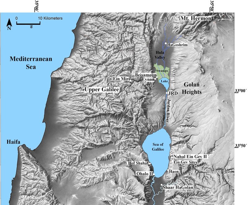 Map of the area during the existence of paleolake Hula.