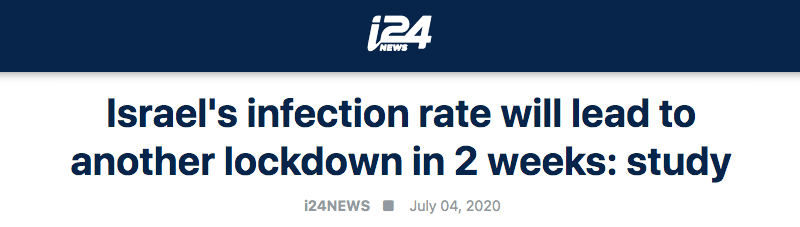 i24News header - Israel's infection rate will lead to another lockdown in 2 weeks: study