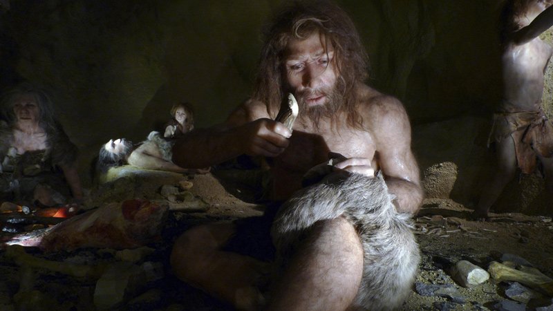 An exhibit shows the life of a neanderthal family in a cave in the Neanderthal Museum in the northern town of Krapina.