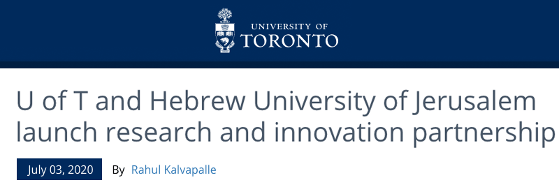 U of T header - U of T and Hebrew University of Jerusalem launch research and innovation partnership