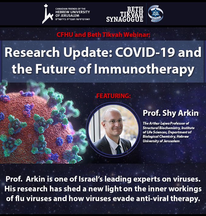 WEBINAR – CFHU and Beth Tikvah present a COVID-19 Research Update with Prof. Shy Arkin