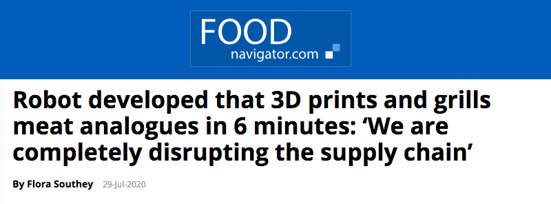 Robot developed that 3D prints and grills meat analogues in 6 minutes: ‘We are completely disrupting the supply chain’