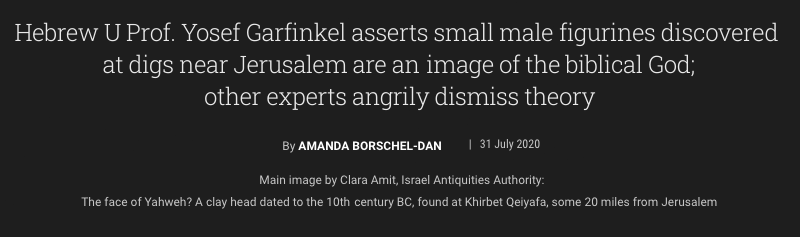 Hebrew U Prof. Yosef Garfinkel asserts small male figurines discovered at digs near Jerusalem are an image of the biblical God; other experts angrily dismiss theory