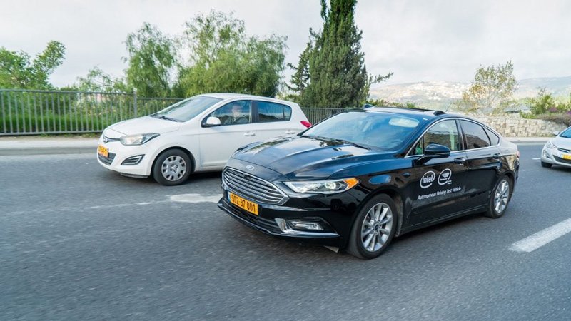 A Mobileye autonomous vehicle maneuvers through traffic in Jerusalem. Mobileye, an Intel company, is the leader in assisted driving and a pioneer in the use of computer vision technology to save lives on the road. The company, based in Jerusalem, became part of Intel in 2017.