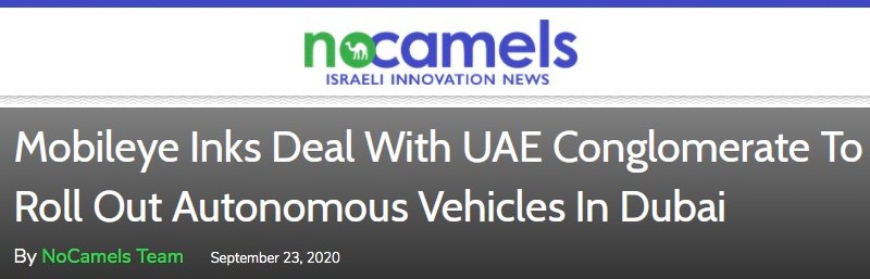 nocamels header - Mobileye Inks Deal With UAE Conglomerate To Roll Out Autonomous Vehicles In Dubai