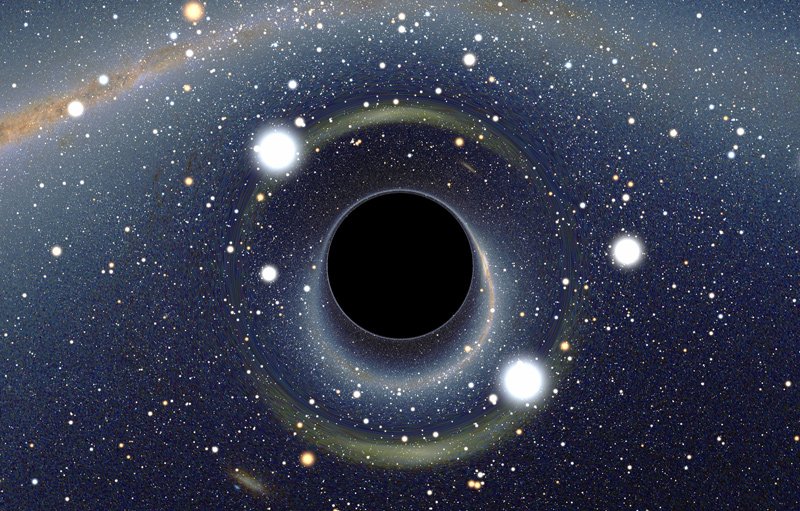 A simulated image of a black hole.