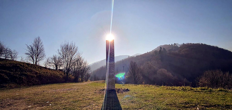 A metal structure sticks from the ground on the Batca Doamnei hill, outside Piatra Neamt, northern Romania, on Nov. 27, 2020.