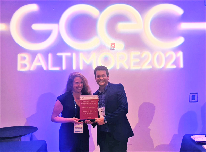 Ayelet Cohen, Deputy Director, and Yotam Zach, Programs Manager, received the award at the GCEC in Baltimore.