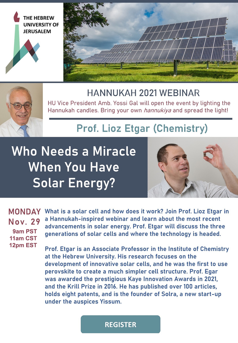 HANNUKAH 2021 WEBINAR - Who Needs a Miracle When You Have Solar Energy?