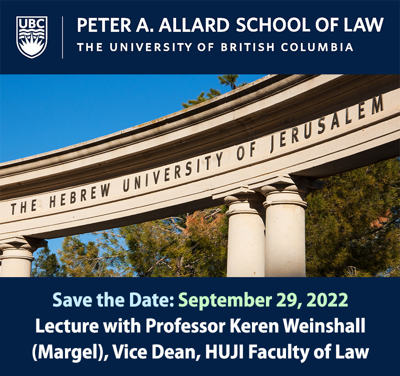 Save the Date: Law Lecture with HUJ Professor Keren Weinshall (Margel)