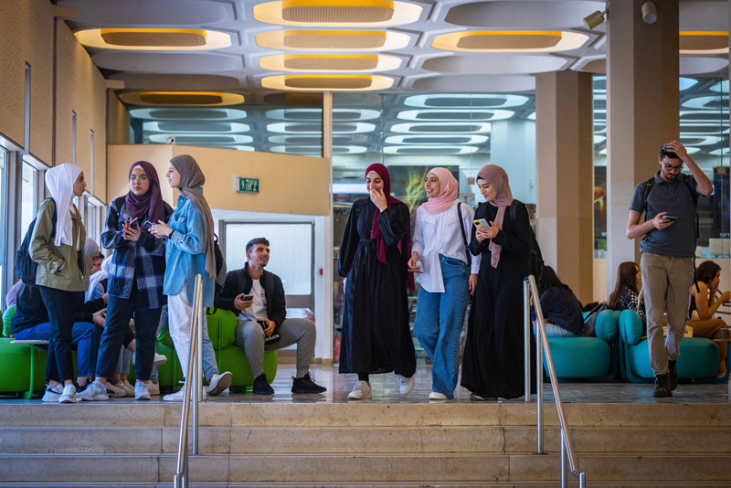 Students at the Mount Scopus campus at Hebrew University on the first day of the opening of the university year on October 23, 2022.