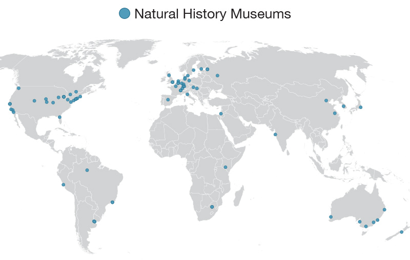 Locations of participating natural history museums
These 73 museums collectively hold more than 1.1 billion objects: