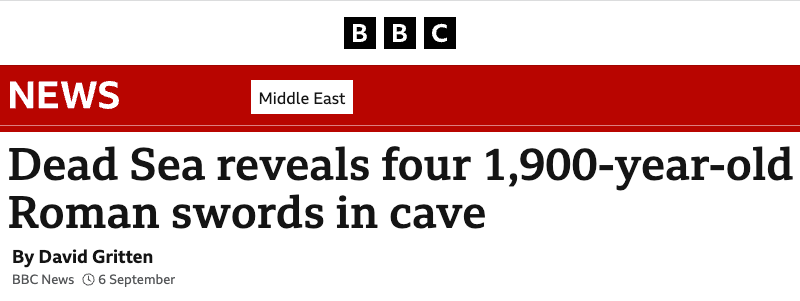 BBC header - Dead Sea reveals four 1,900-year-old Roman swords in cave
