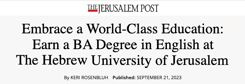 Jerusalem Post header - Embrace a World-Class Education: Earn a BA Degree in English at The Hebrew University of Jerusalem