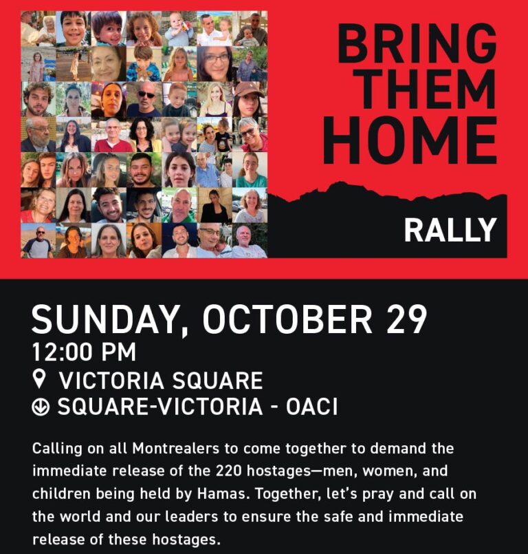 MONTREAL – Rally this Sunday, October 29 – Bring Them Home