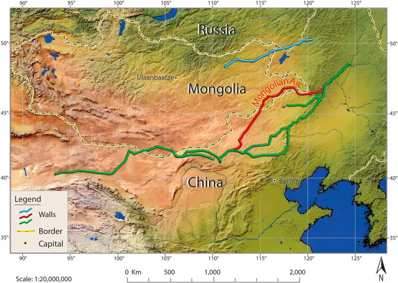 The Mongolian Arc section of the Great Wall stretches from northern China into Mongolia and was built sometime between the 11th and 13th centuries. Photo: Taylor & Francis Group