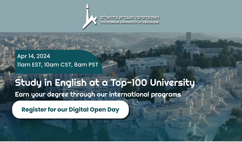 Hebrew University Digital Open Day - International Degree Programs - Click to join