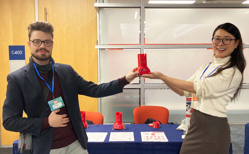 Jamie Magrill (left) and Ina Na (right), CEO and COO of DECAP R&D respectively, at an investor conference at the University of British Columbia, showcasing our unique medical safety product, NeedleAID!