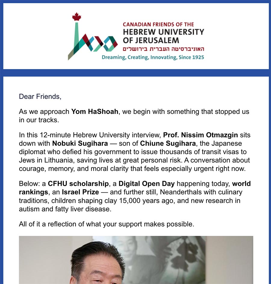 CFHU April Newsletter - The Diplomat Who Said Yes When His Government Said No